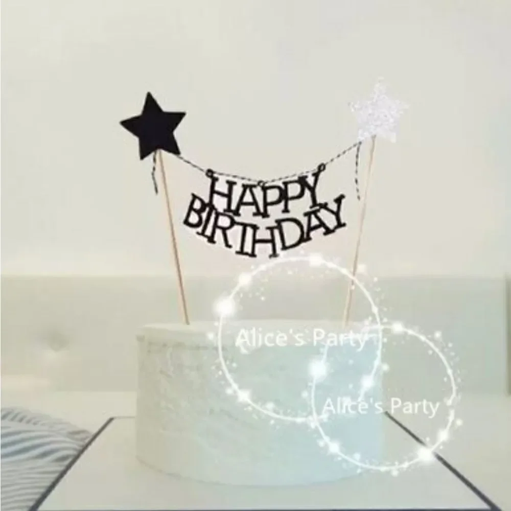 HAPPY Birthday Pink & White Stars Cake Topper NWT